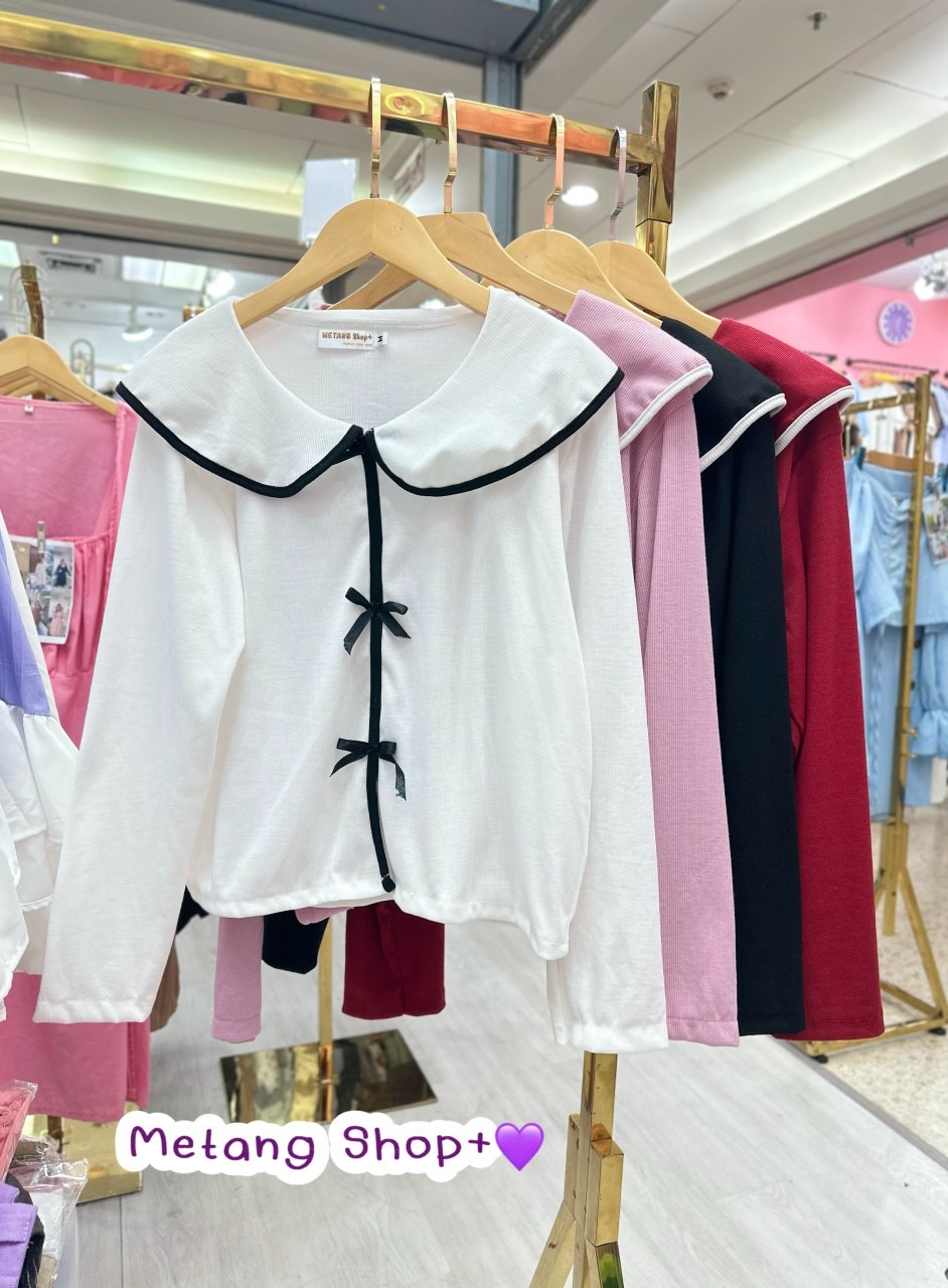 เสื้อครอปแขนยาวติดโบว์