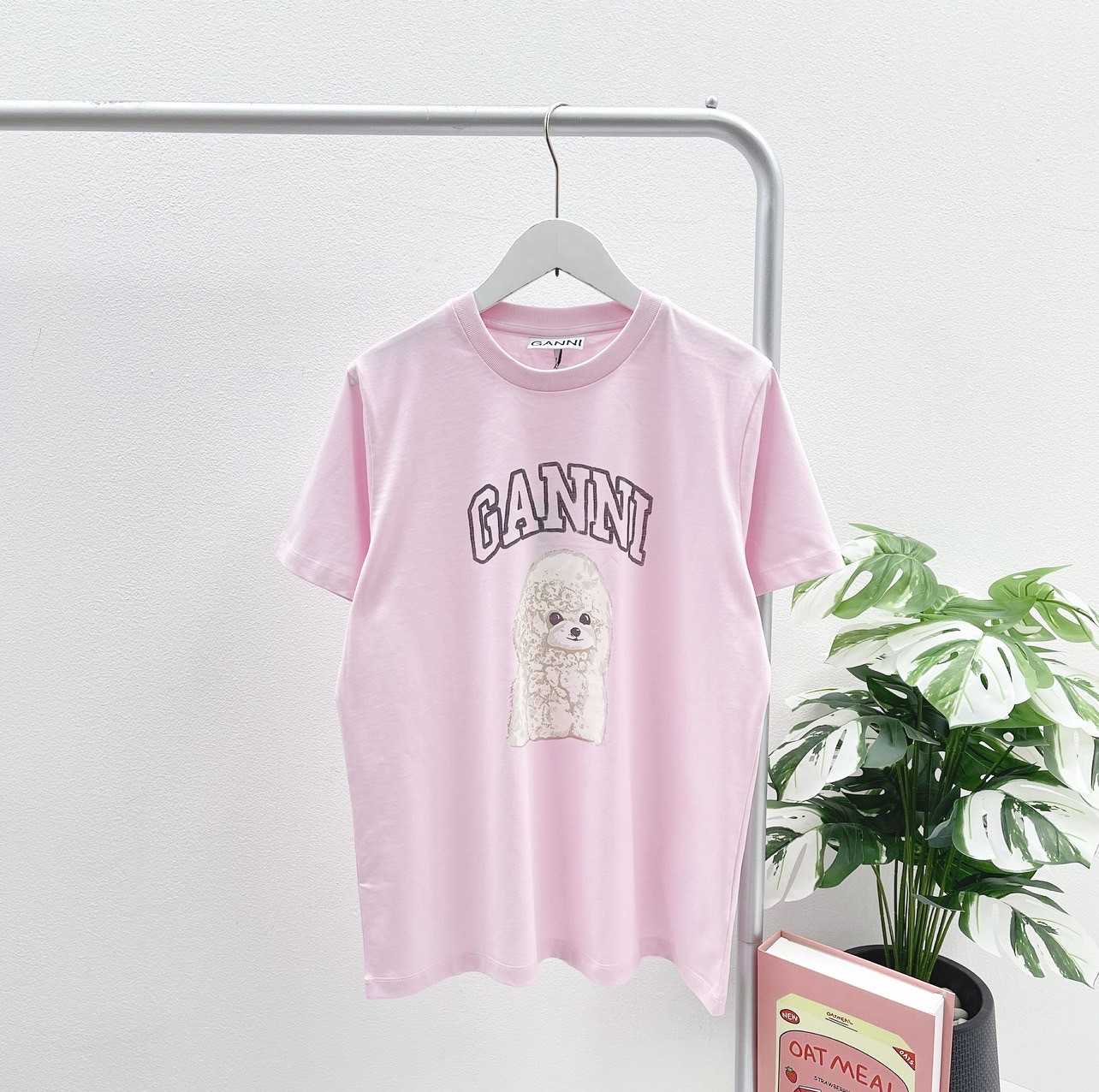 Ganni  poodle print T-Shirt (Pink) NEW COLLECTION