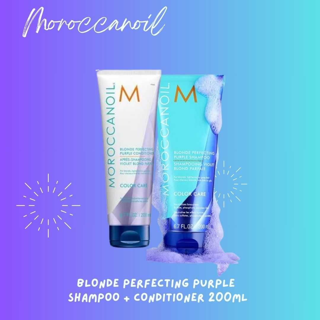 Moroccanoil Blonde Perfecting Purple shampoo and conditioner แชมพูและครีมนวดเนื้อม่วง