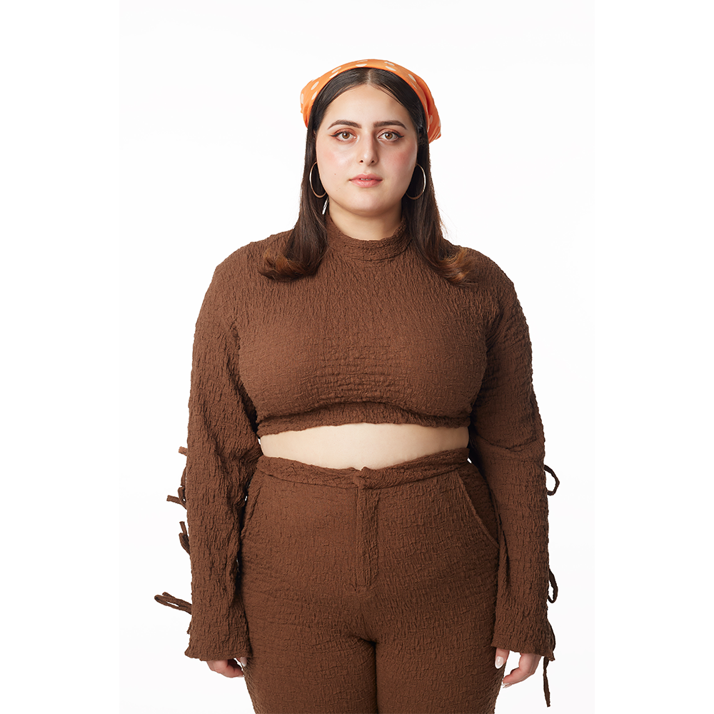 (50% OFF DEFECT) Honeycomb Crop Top in Mocha brown