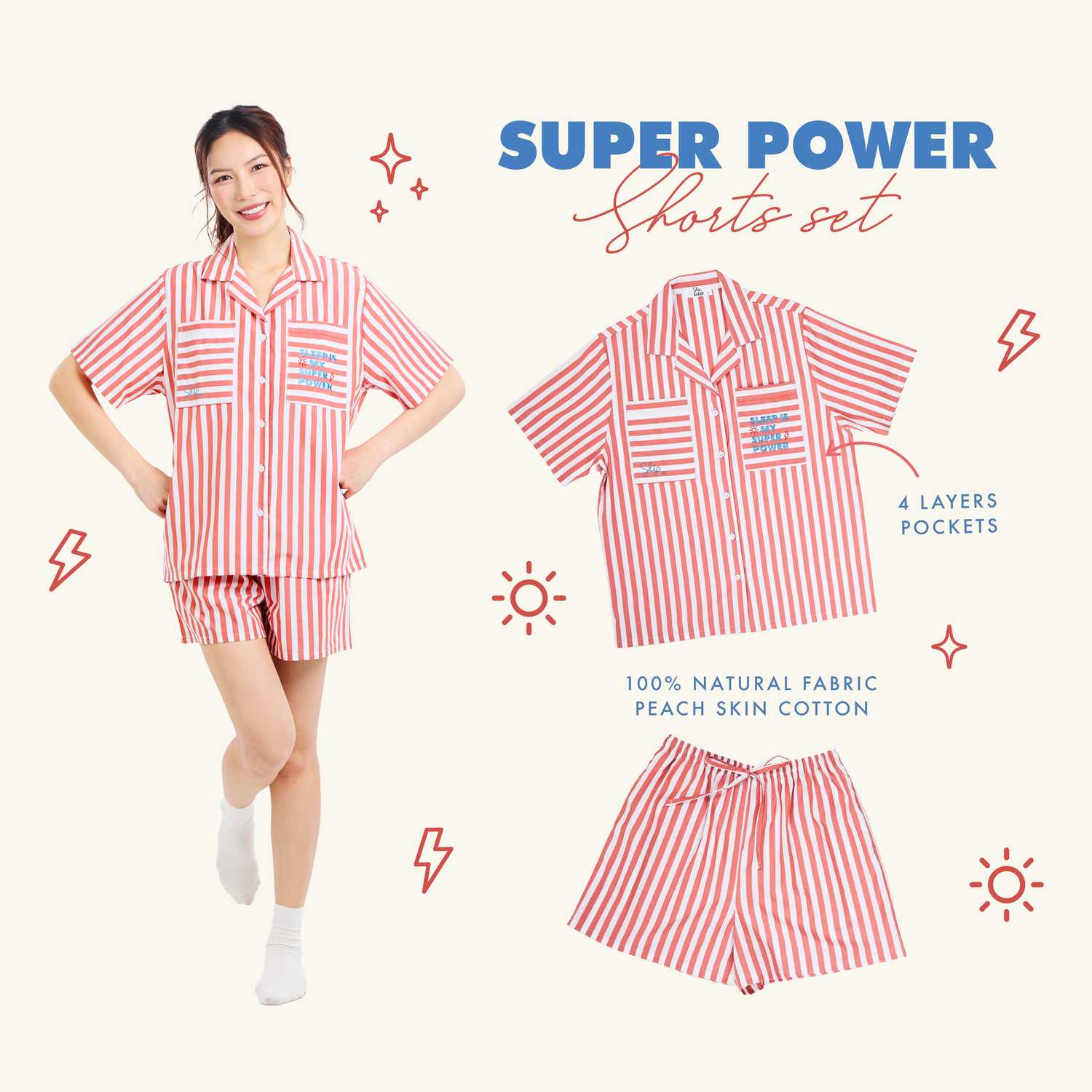 Sleepis ชุดนอนโนบรา-Superpower shorts set
