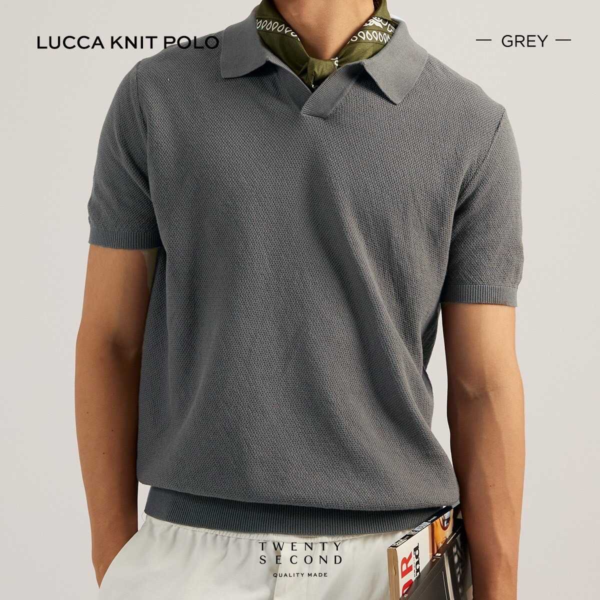 LUCCA KNIT POLO - GREY
