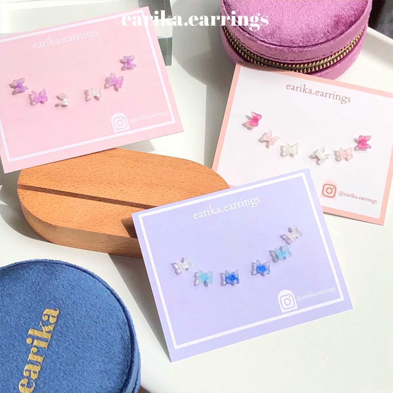 earika.earrings - mini ombre nabi set เซ็ตต่างหูผีเสื้อก้านเงินแท้ คนแพ้ง่ายใส่ได้