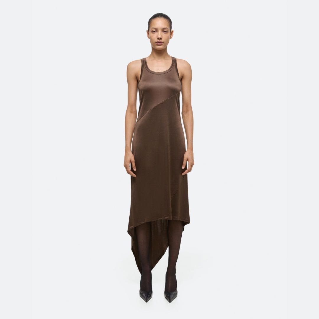 SALE Helmut Lang JERSEY SCARF HEM TANK DRESS - BLACK