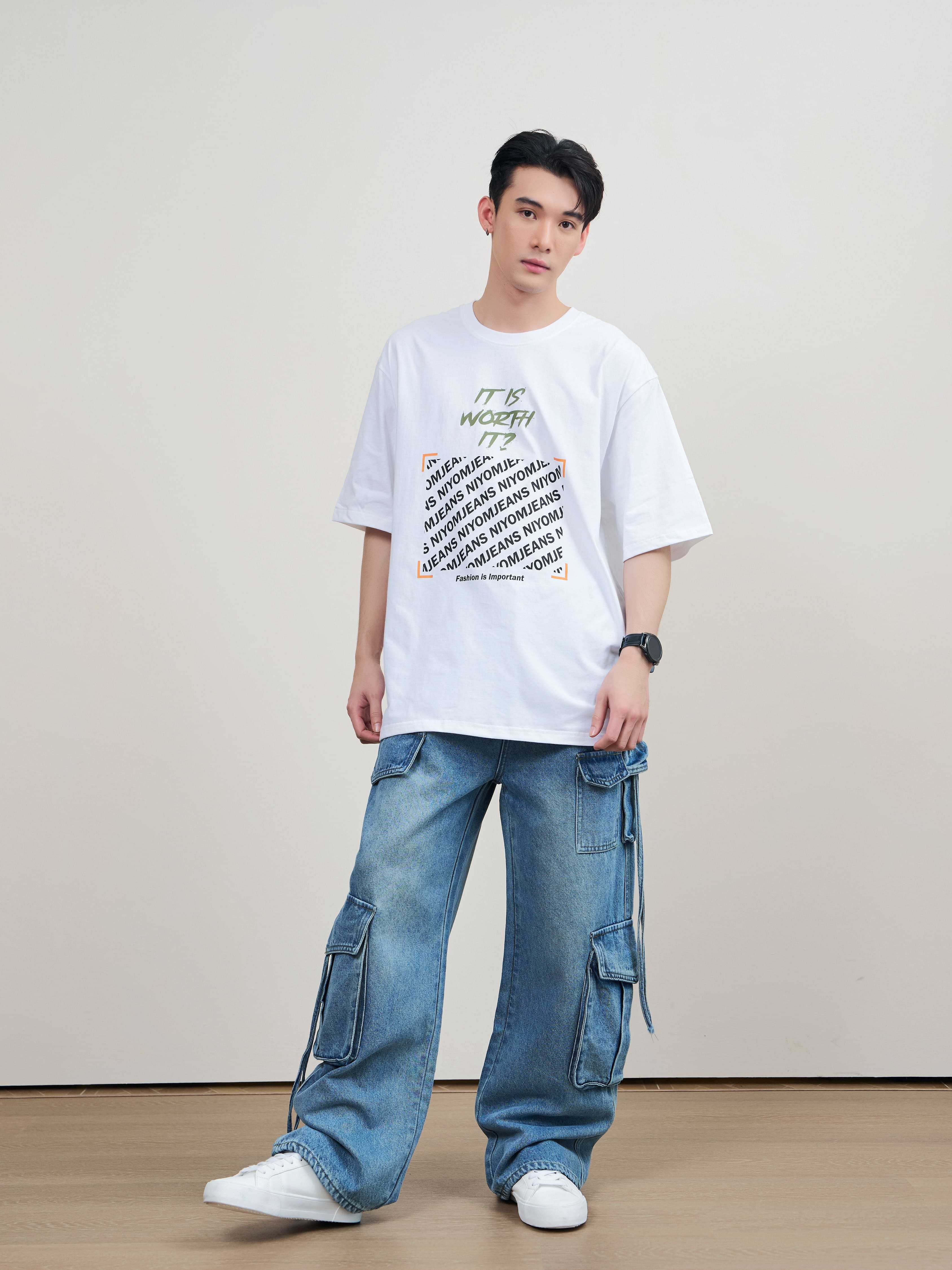 Niyomjeans collection 2 U รุ่น TSS48  สกรีนลาย ผ้าCotton ผ้ายืด