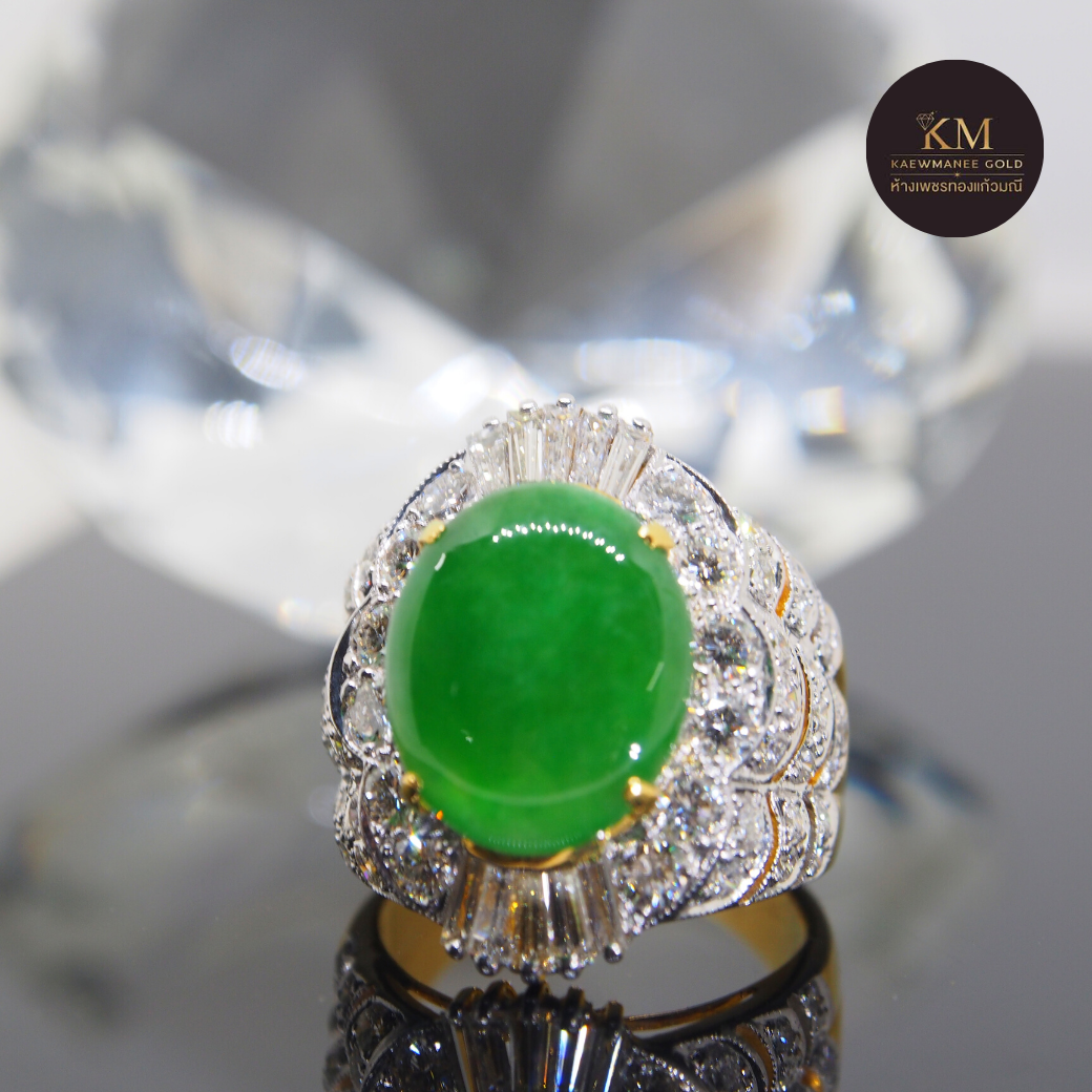 แหวนเพชร Diamond Round Jade Pave Ring (90% Gold)