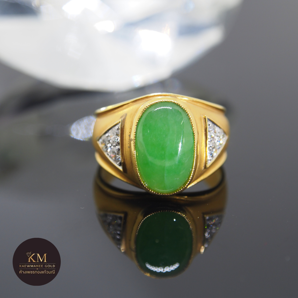 แหวนเพชร Classic Diamond Round Jade Ring (90% Gold)
