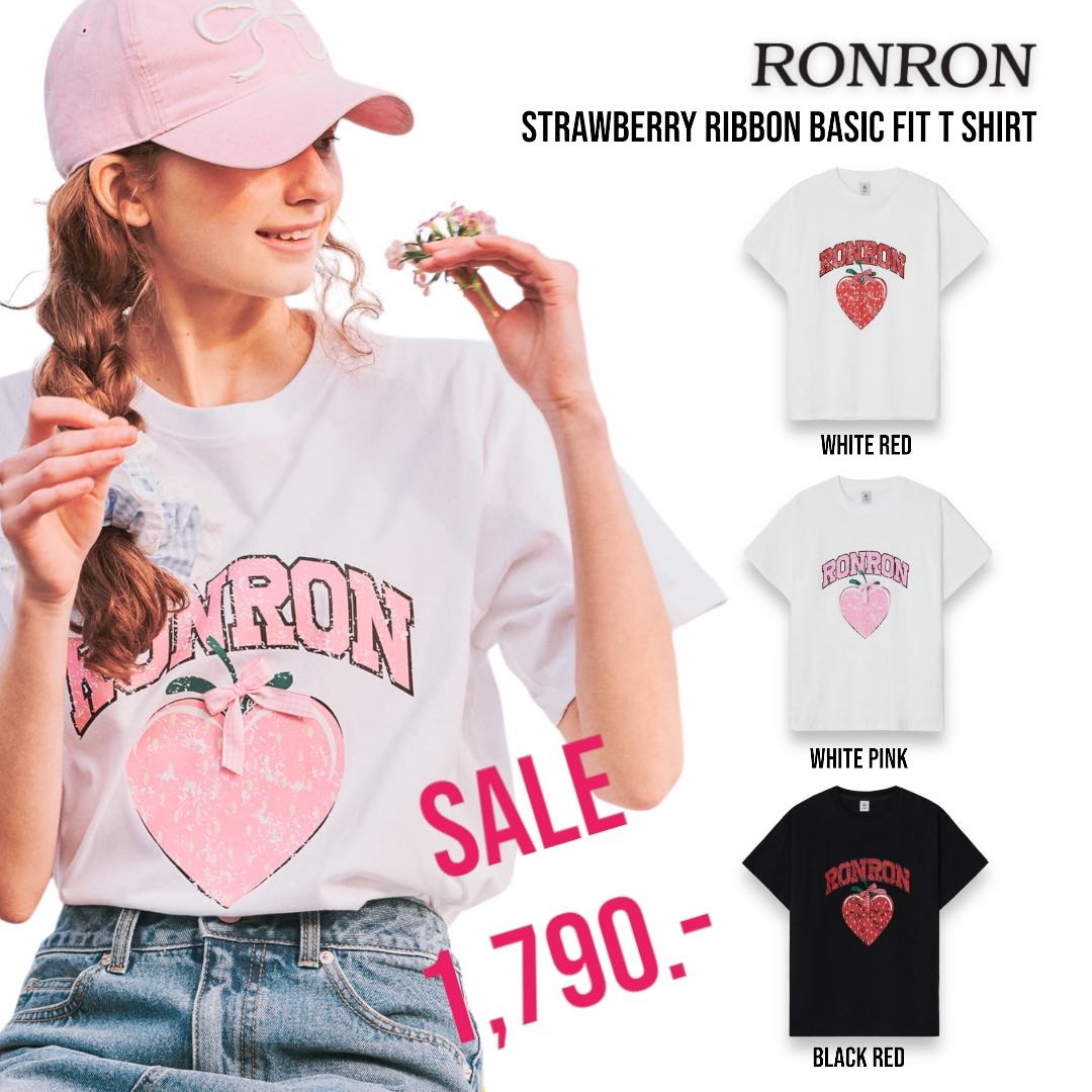 RONRON : STRAWBERRY RIBBON BASIC FIT T SHIRT (Pre Order