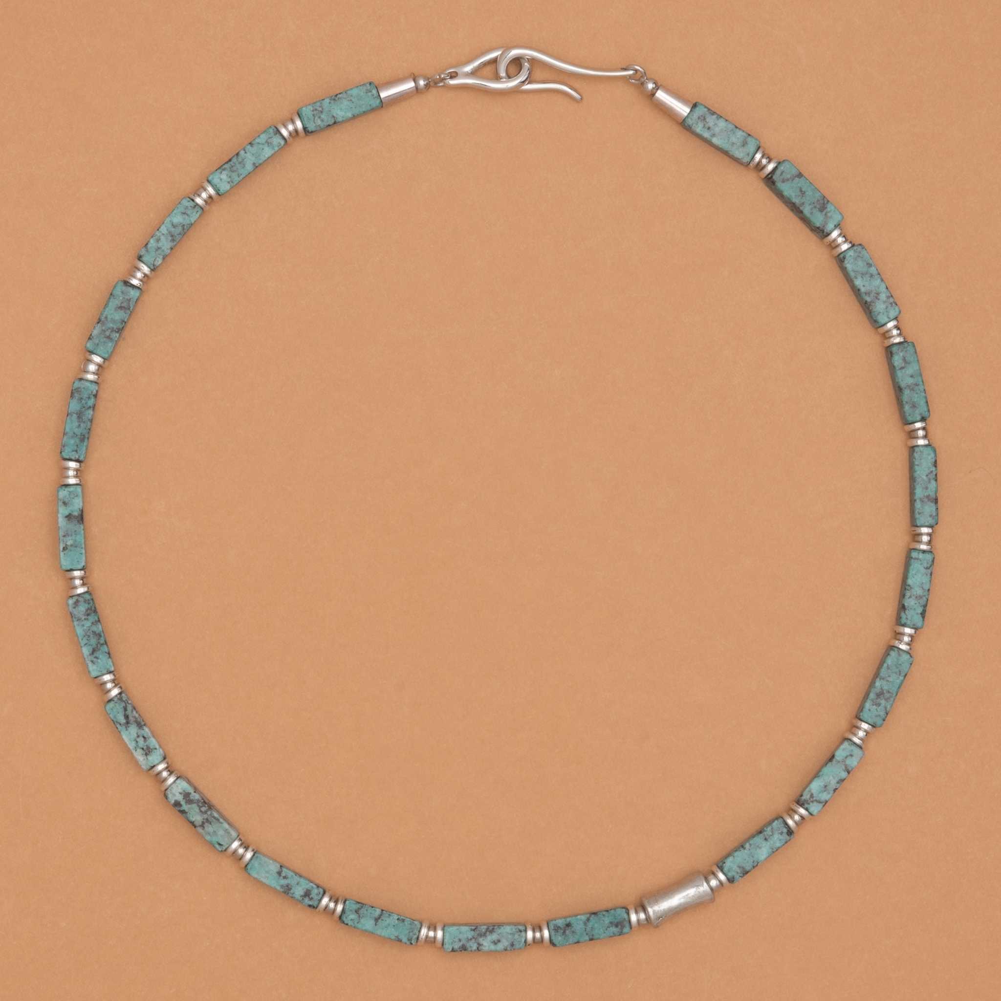 TURQUOISE RHODIUM ELONGATED BEAD NECKLACE