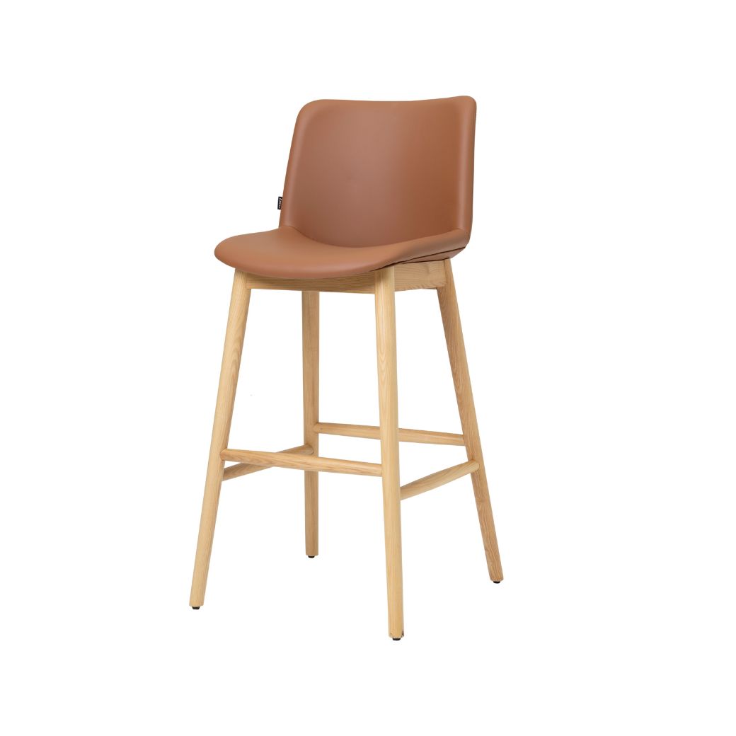Modernform เก้าอี้บาร์สตูล ARCHINI รุ่น FLY-ST03 ขาไม้ เบาะหุ้มหนังเทียม