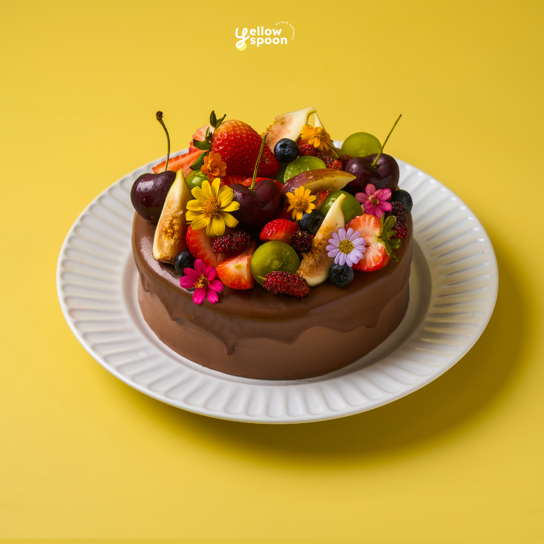 Double fudge chocolate cake with full berries