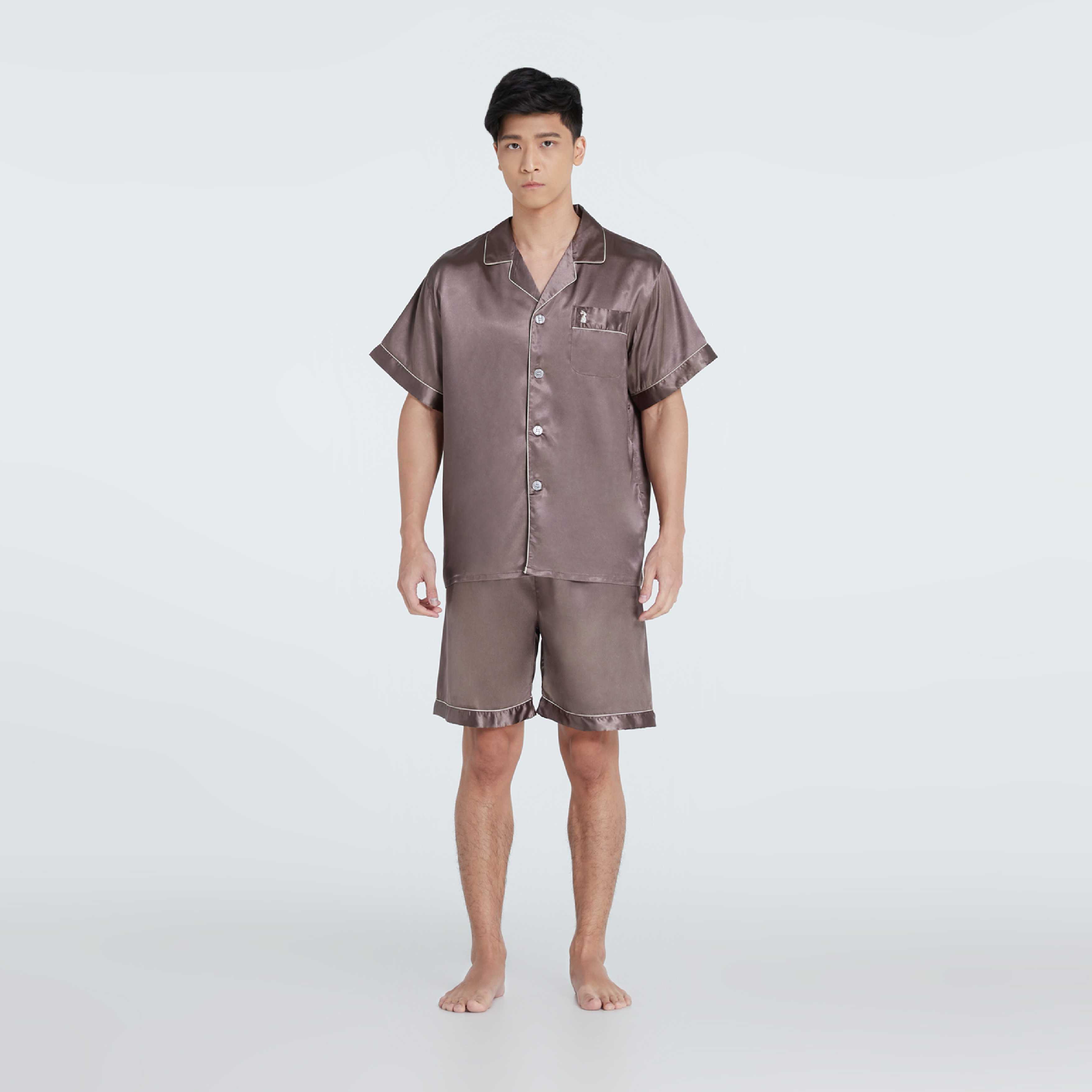 ชุดนอนผ้าซาตินชาย Vana แขนสั้นขาสั้น พื้นสี