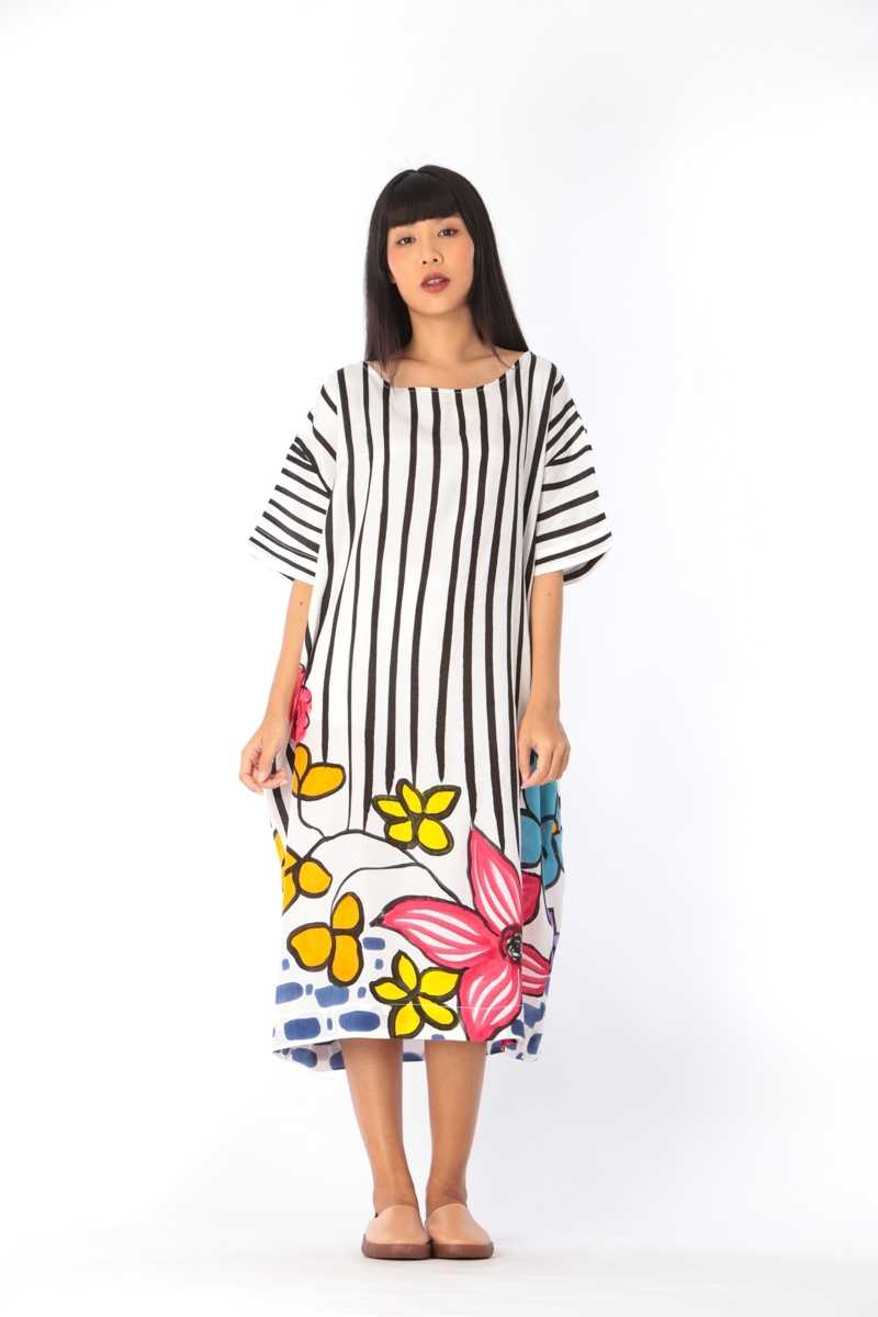 (Pre-order) Dress Kaftan Cottonsilk Hand paint Free size