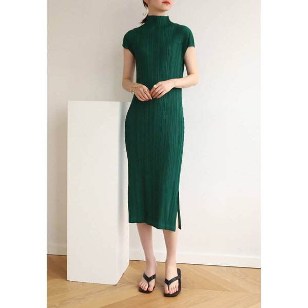 2MUAY PLEAT เดรสผู้หญิง เดรสพลีทคุณภาพ รุ่น GJO7876 5สี FREE SIZE HIGH NECK CAP SLEEVE PLEAT DRESS