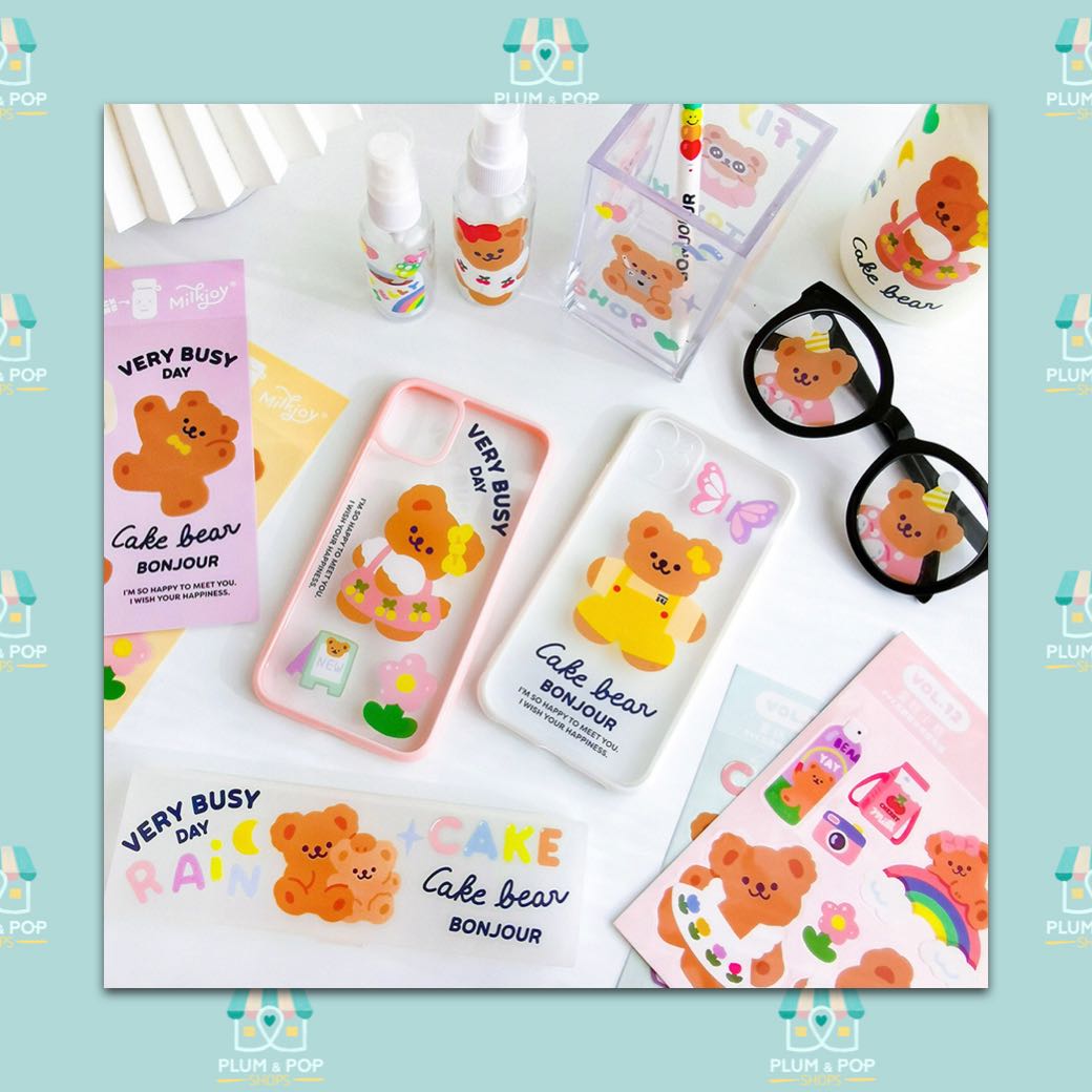 สติกเกอร์ PET PVC กันน้ำ ลายหมี สติกเกอร์ติดโทรศัพท์