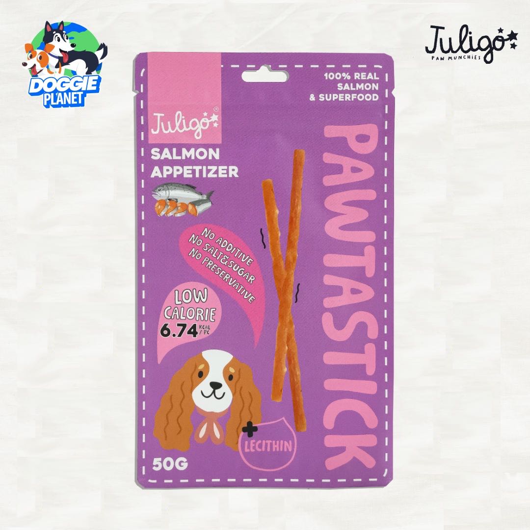 Juligo Pawtastick Salmon Appetizer ขนมสุนัข แท่งนุ่ม สูตรปลาแซลมอน บำรุงขน และสมอง 50 g