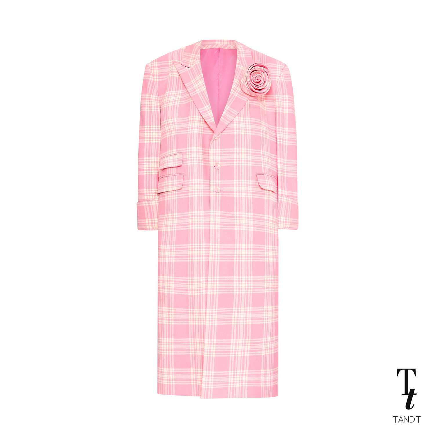 TandT - SHAPPARD PINK TOP - ROSE HAND-CRAFTED PIN CHECKED TRENCH COAT