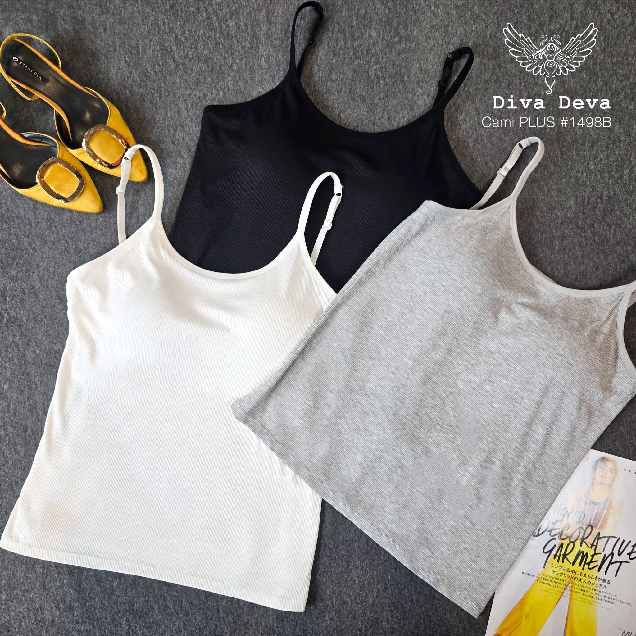 Cami Basic Plus+ เสื้อสายเดี่ยว บราในตัว สายปรับระดับได้ ดำ/ขาว/เทา