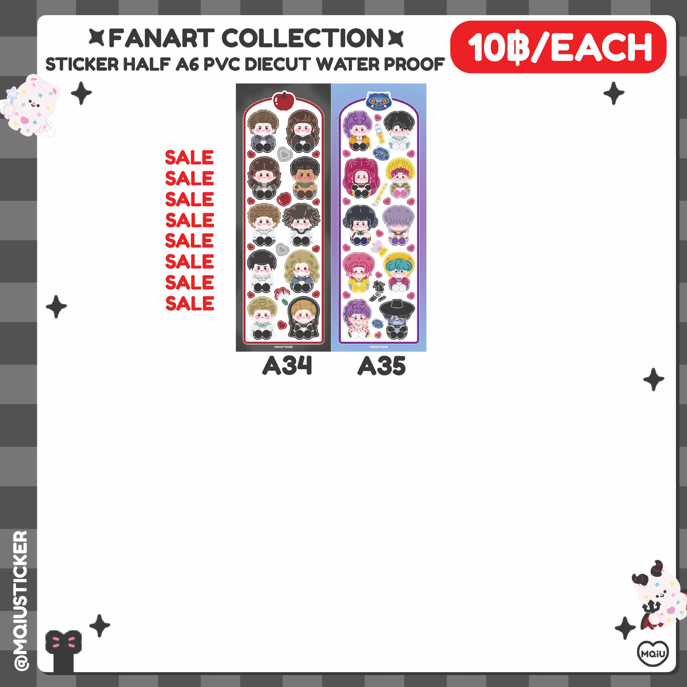 🌠⌚FANART💢STICKER HALF A6 PVC สติกเกอร์ครึ่ง A6 แฟนอาร์ต (A31-35)🦾👀🖤