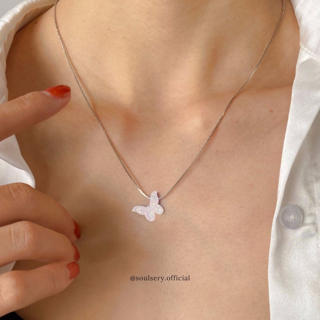 White Butterfly Charm Necklace