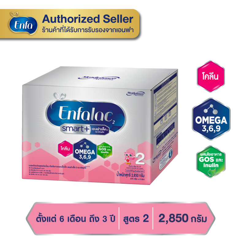 นมเอนฟาแล็ค สมาร์ทพลัส นมสูตร 2 นมผงเด็ก ขนาด 2850 กรัม Enfalac Smart+ 2 นม เอนฟา แล็ค นมผง Enfa lac