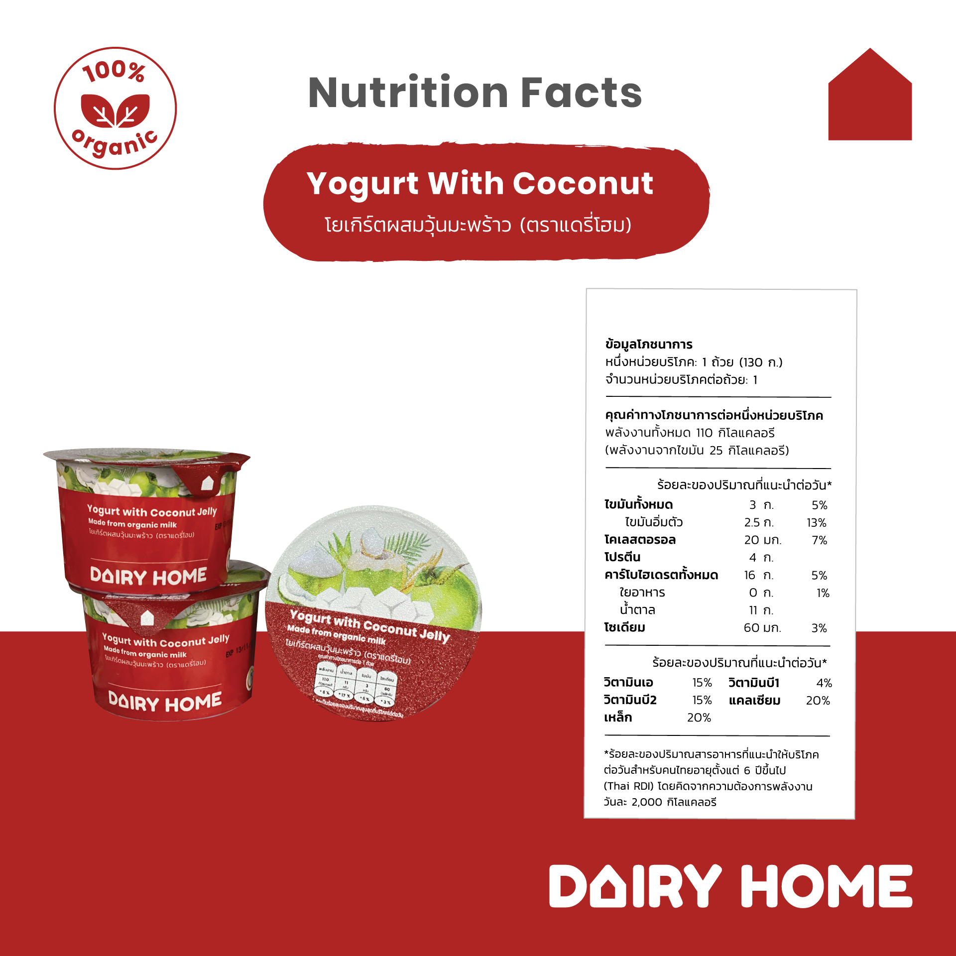 Organic Set Yogurt With Coconut Jell โยเกิร์ตผสมวุ้นมะพร้าว 130g.