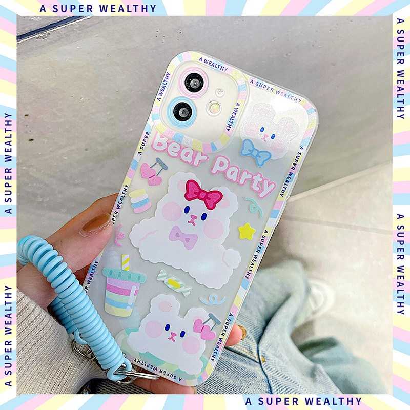 ♡ เคส iPhone :  Bear party กระต่ายขอบรุ้ง (ไม่มีสายคล้องนะ)