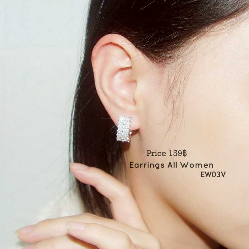 EW03V  ต่างหูห่วง สีเงิน  เงิน925  เพชร CZ
