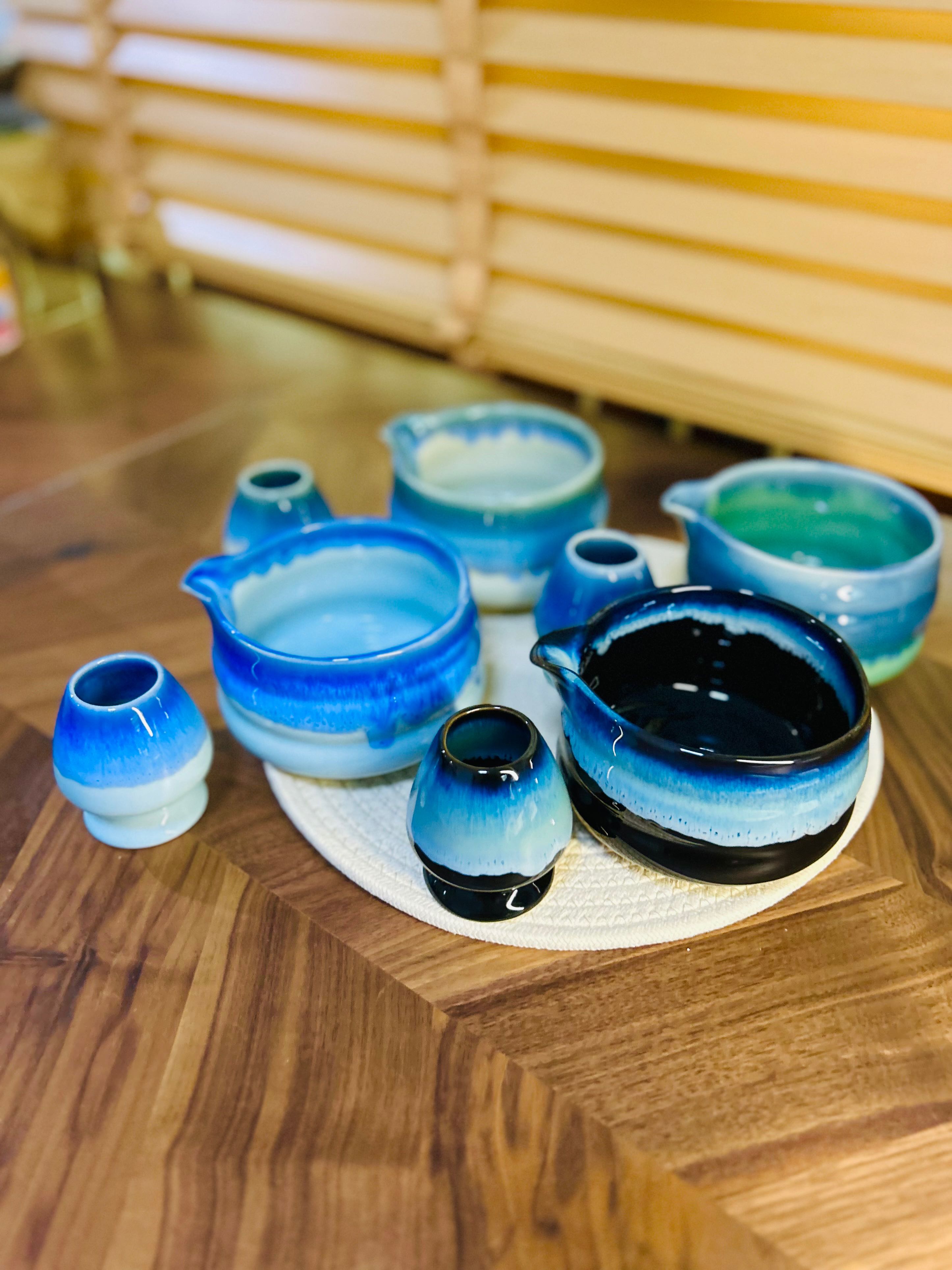 🍵𝑪𝒉𝒂𝒘𝒂𝒏 : Flowing Water Set 🌊 เซตชามชงมัทฉะ & แท่นวางแปรง  ⚜️ ลายสวย premium
