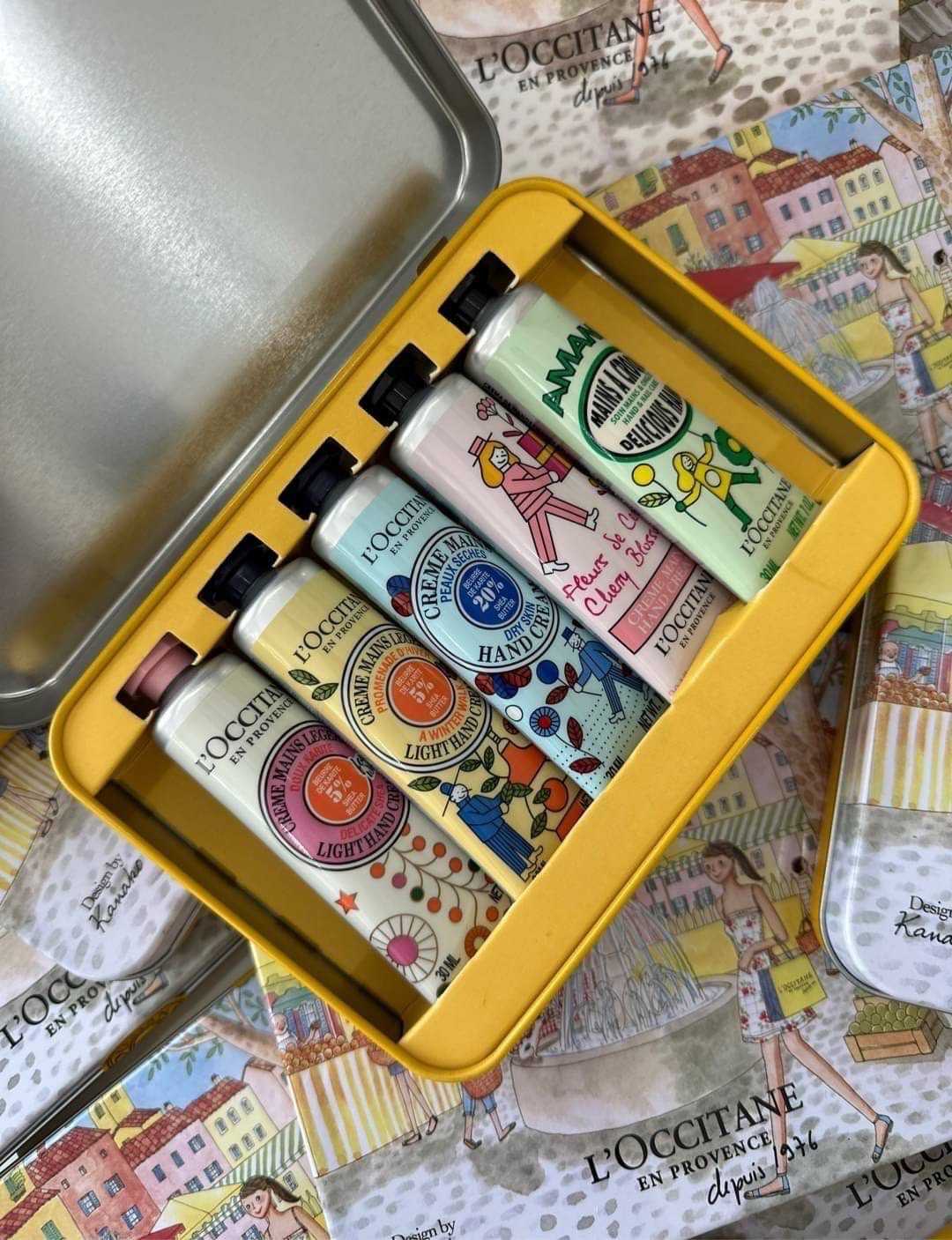 L'OCCITANE PAINTED KOREA LIMITED EDITION SET HAND CREAM METAL BOX 