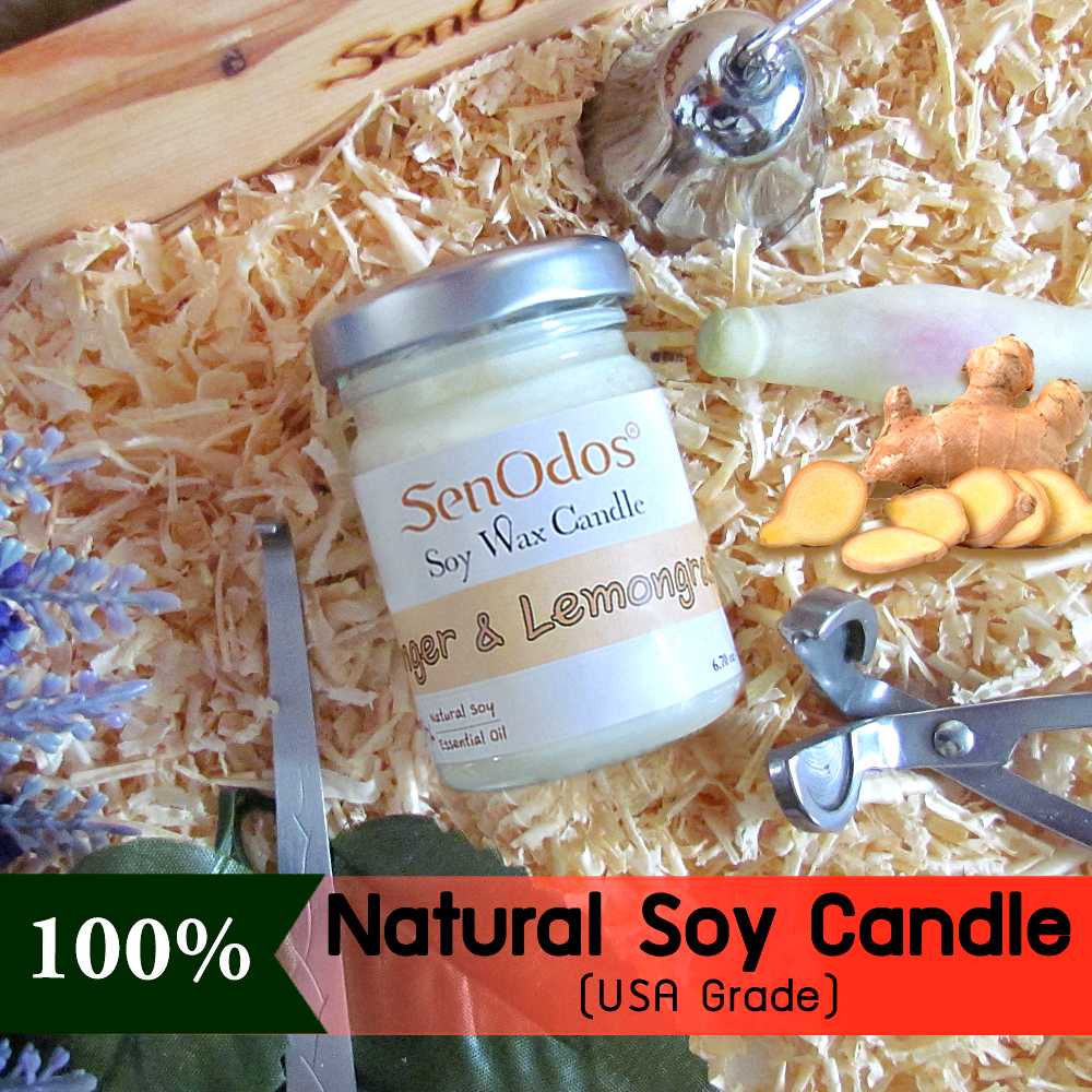 เทียนหอม อโรม่า เทียนหอมสปา Ginger + Lemongrass Scented Soy Candle Aroma 45 g - กลิ่นขิง + ตะไคร้แท้