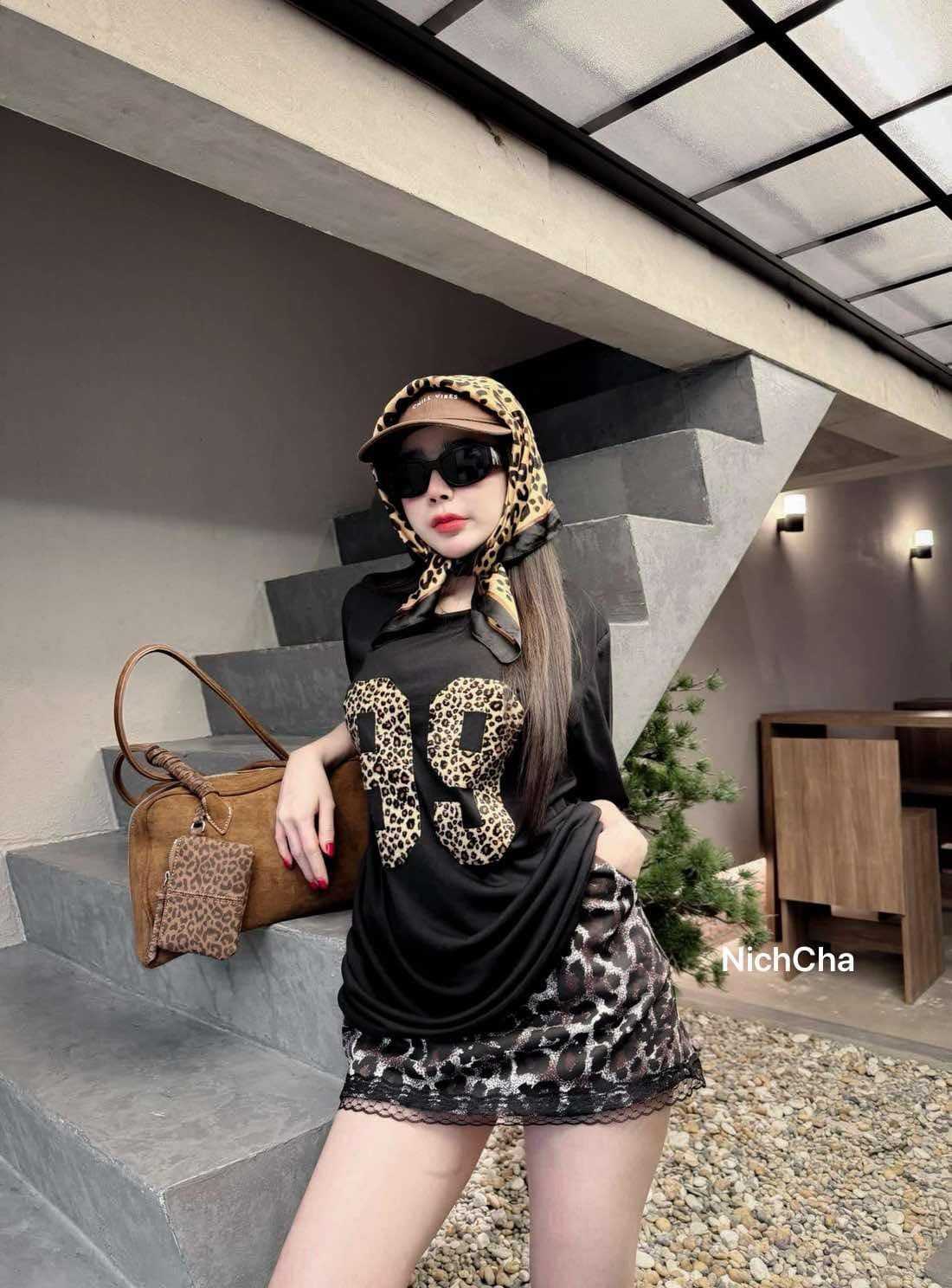 Set2ชิ้น เสื้อยืดรีดกำมะหยี่ลายเสือ