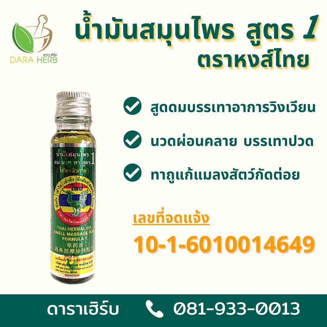 น้ำมันสมุนไพร ใช้ดม ทา นวด สูตร 1 ขนาด 20 ซีซี
