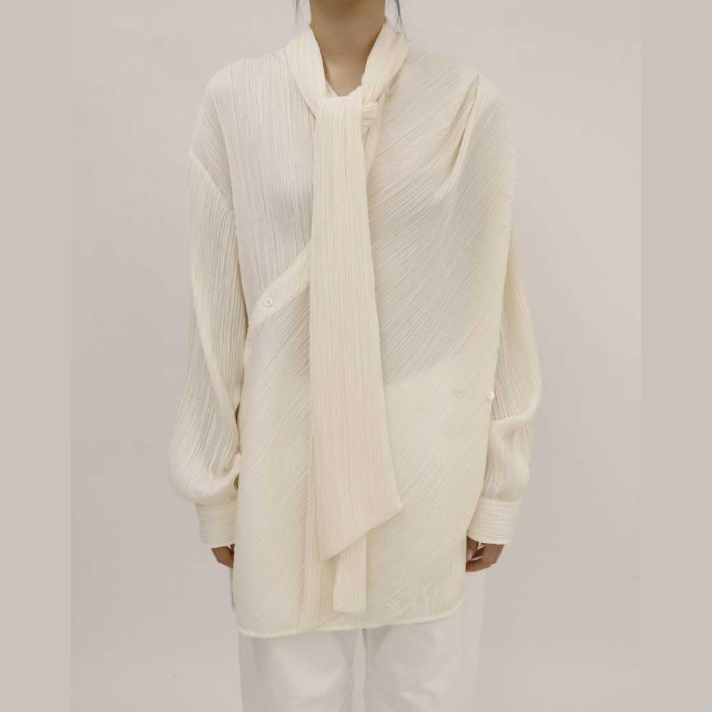 LEJE Asymmetric Pleated Blouse - BEIGE