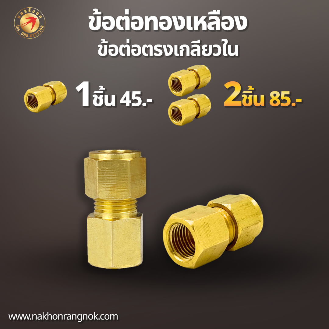 ข้อต่อตรงเกลียวใน ทองเหลืองแท้  (สั่งซื้อ 2ชิ้น/85)