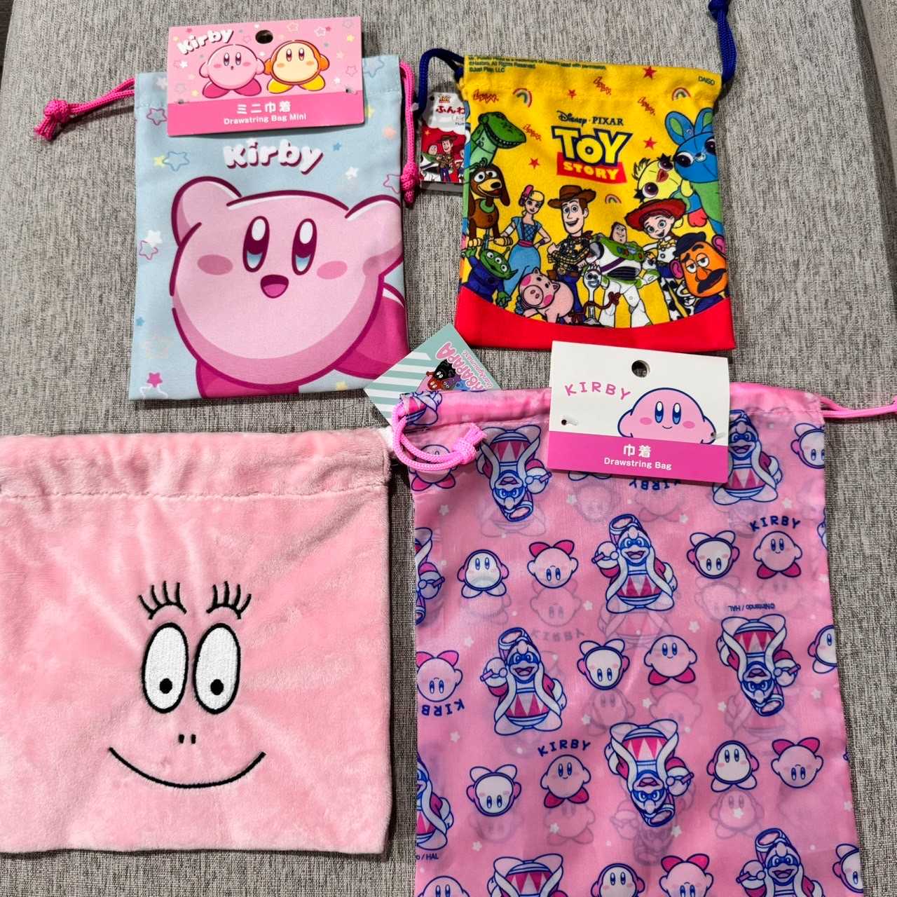 พร้อมส่ง ถุงผ้าใส่ของลาย barbapapa kirby และ toy story จากญี่ปุ่น