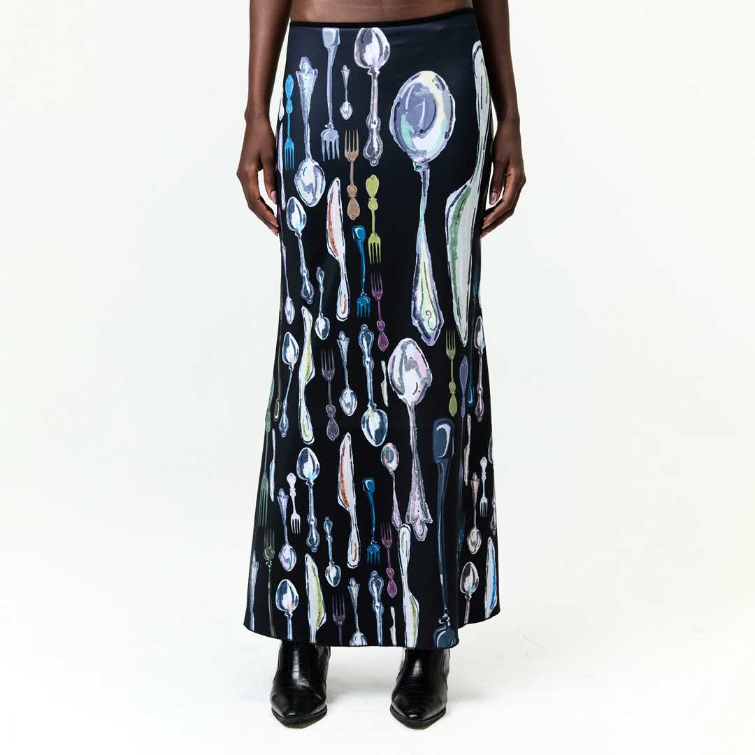 BLACKDOG BKK - SS2513 - Tableware printed skirt  - กระโปรงผ้ายืดพิมพ์ลาย