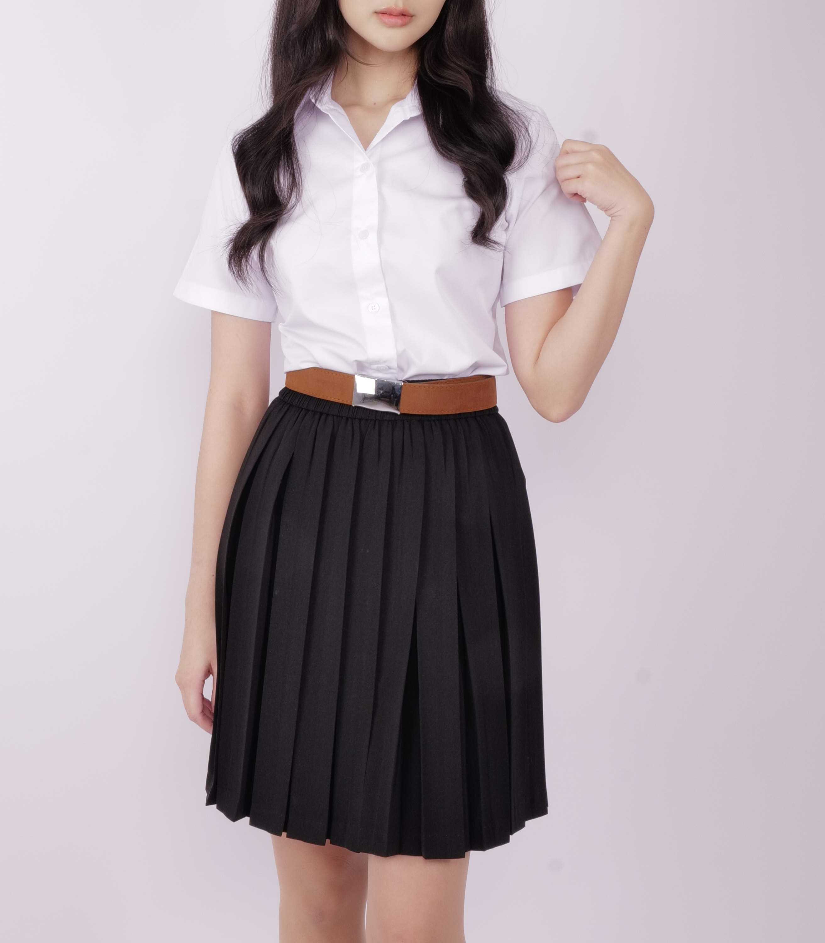 พลีทมีกระเป๋า(Free size)  ถูกระเบียบ ชุดนักศึกษา