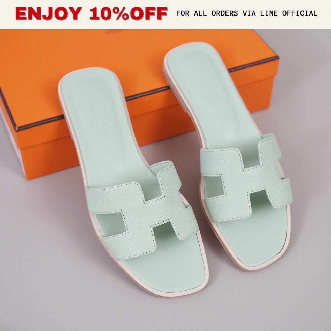 NEW! HERMES Oran Sandals สี Vert Jade Epsom | Shoes