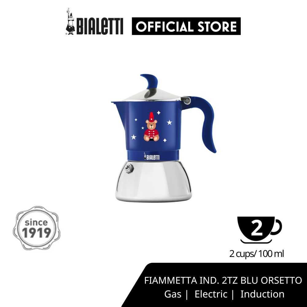 Bialetti หม้อต้มกาแฟ Moka Pot รุ่น Fiammetta ind 2 cups blue orsetto [BL-0006649]