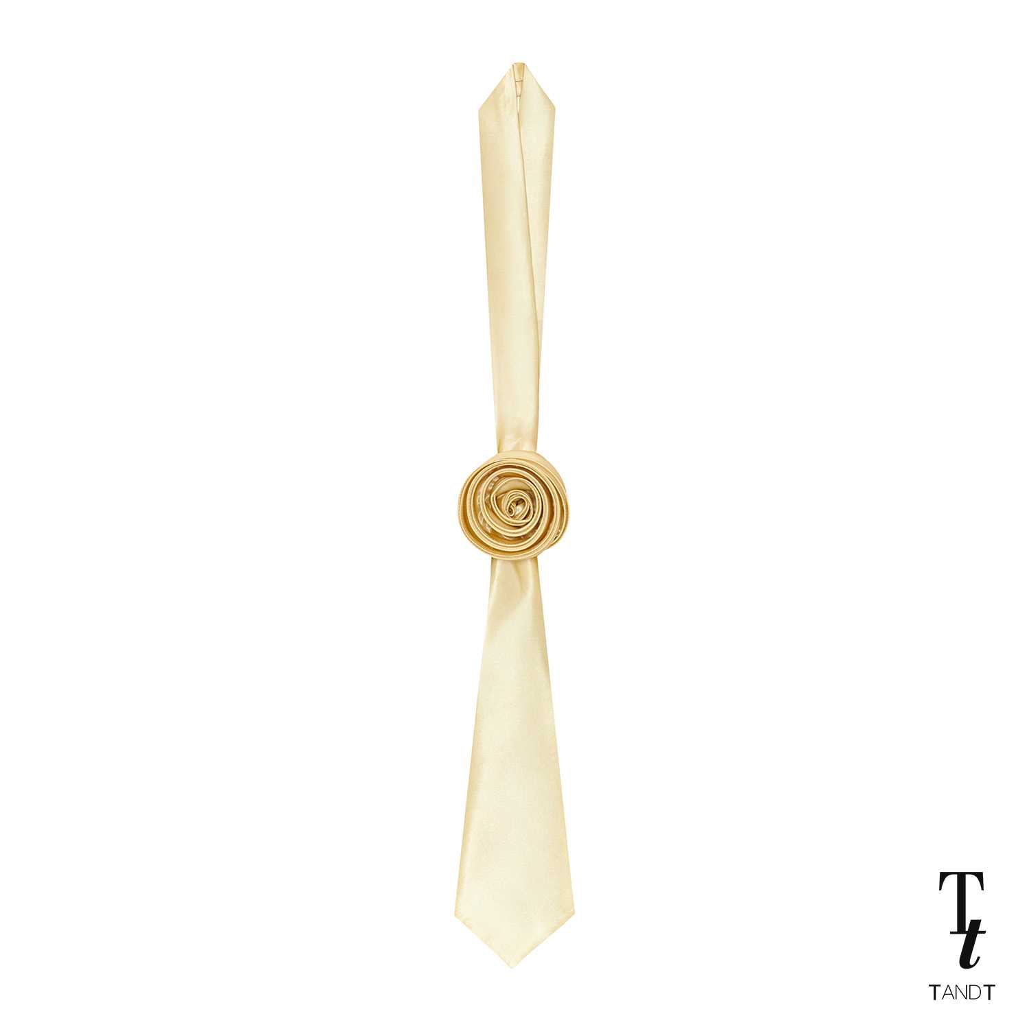 TandT - ROSETIE LIGHT YELLOW TIE - ROSE HAND-CRAFTED SATIN NECK TIE