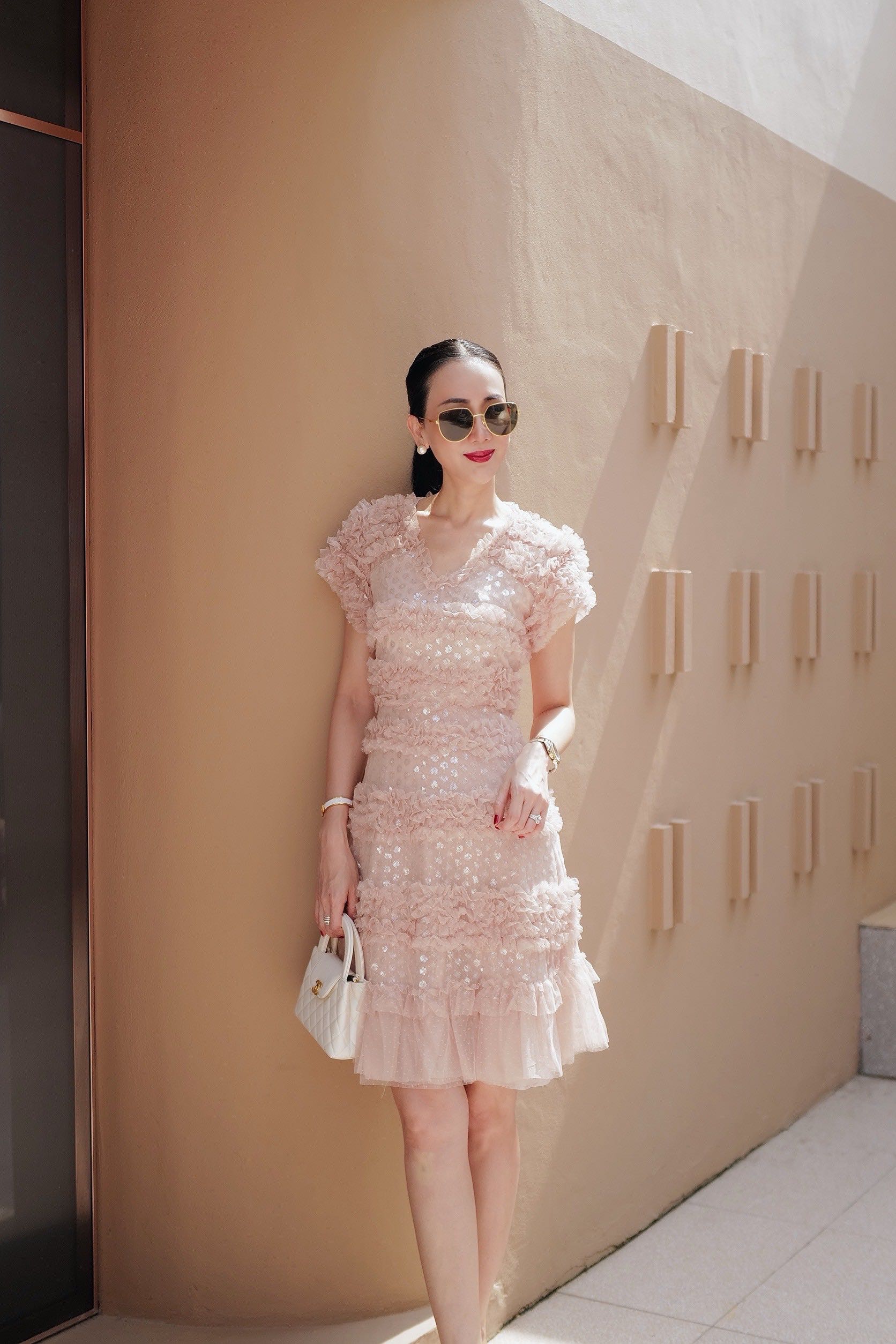 (Pre-order)PINK OF NUDE DRESS ผ้าตาข่าย (สั้น)