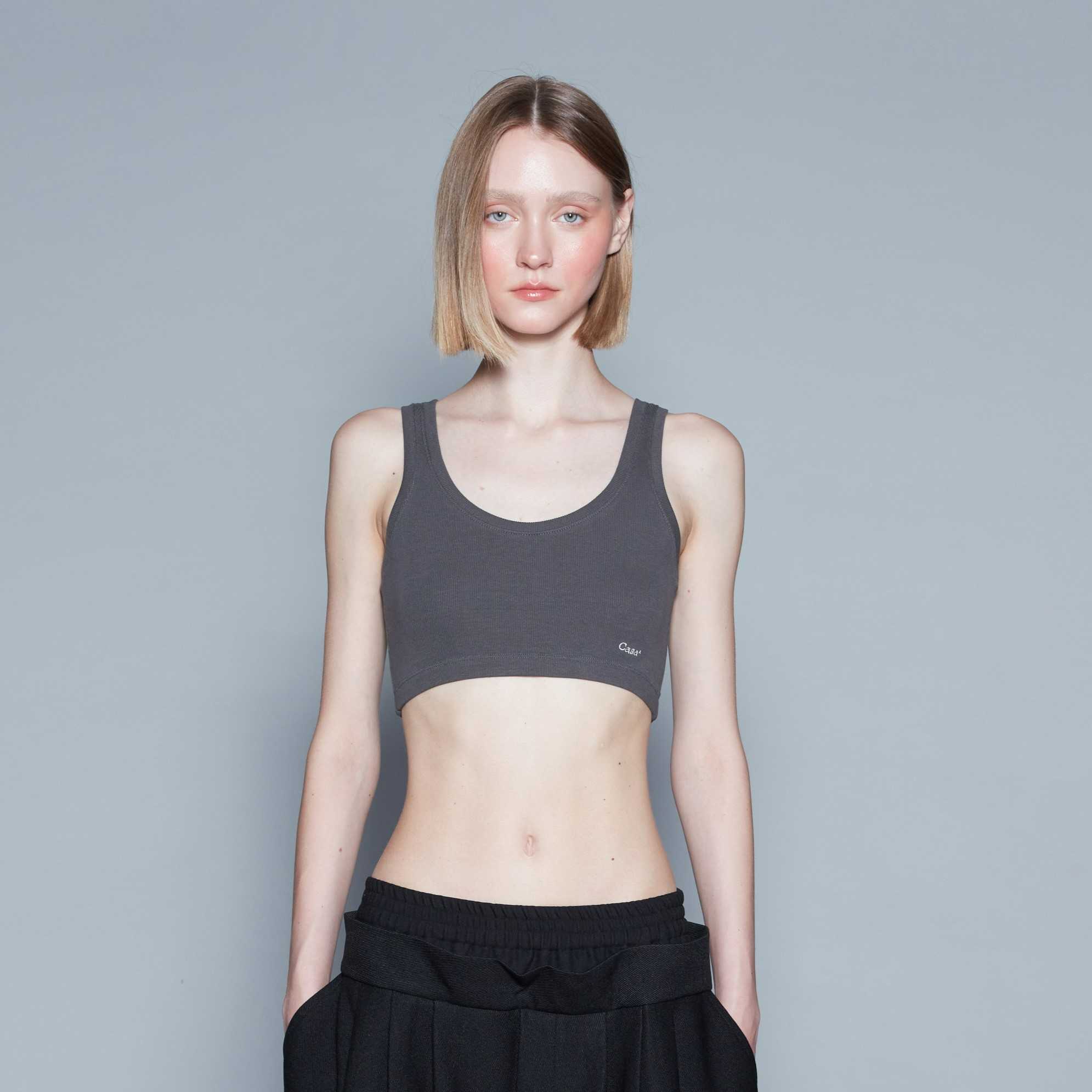 RIBBED BRA TOP (GREY)