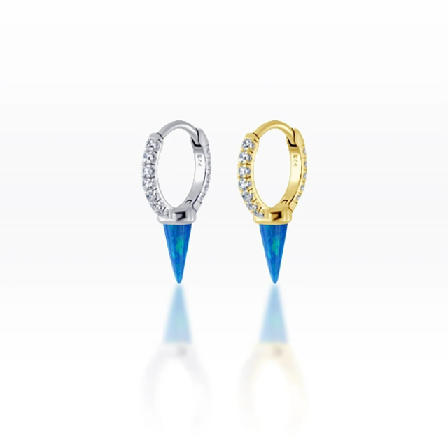 PiercingRoomByJay Single Sky Blue Opal spike CZ Huggie Hoop เงินแท้ (ราคาต่อชิ้น)