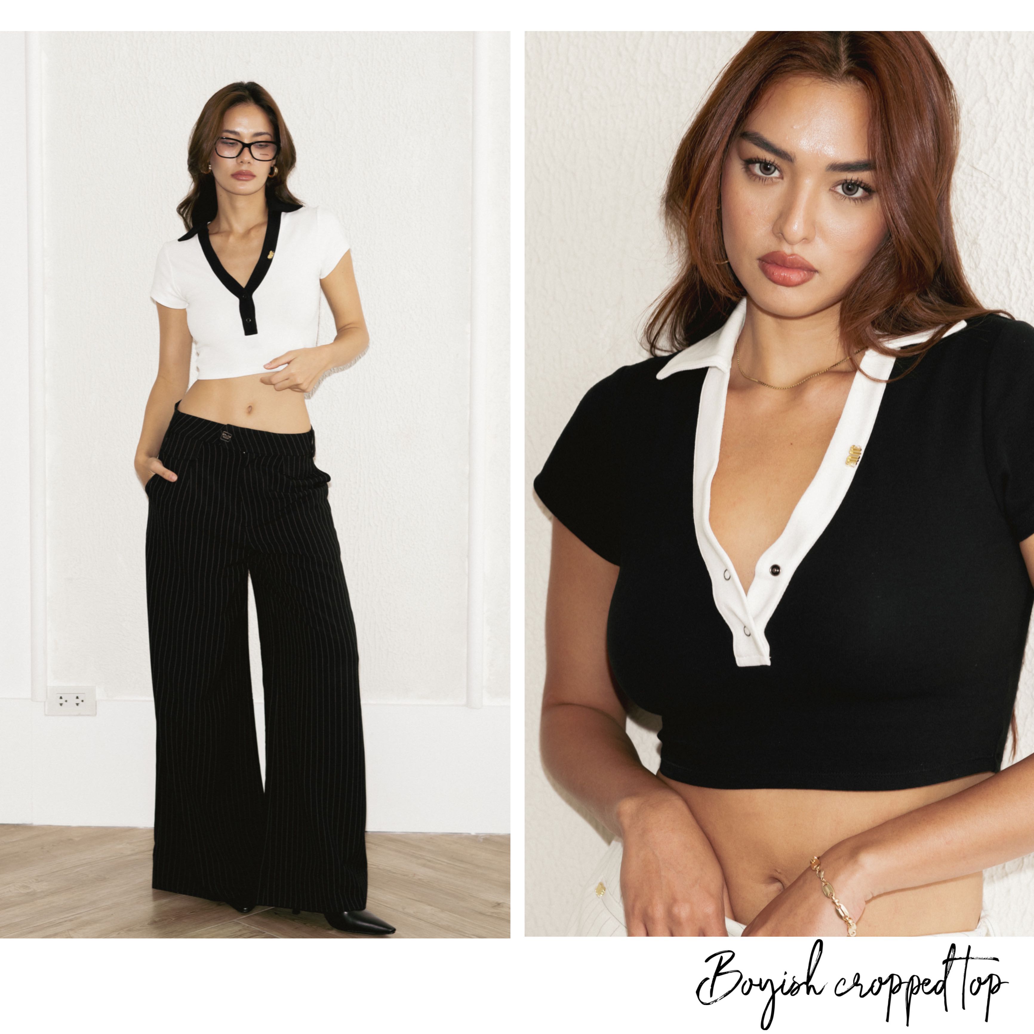 BOYISH TWO-TONE CROPPED TOP