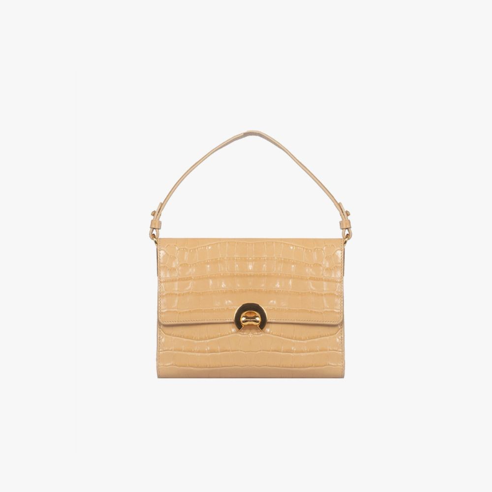 Coccinelle รุ่น Binxie Croco Shiny Soft กระเป๋าถือผู้หญิง สี FRESH BEIGE ขนาด 23X19X10 cm