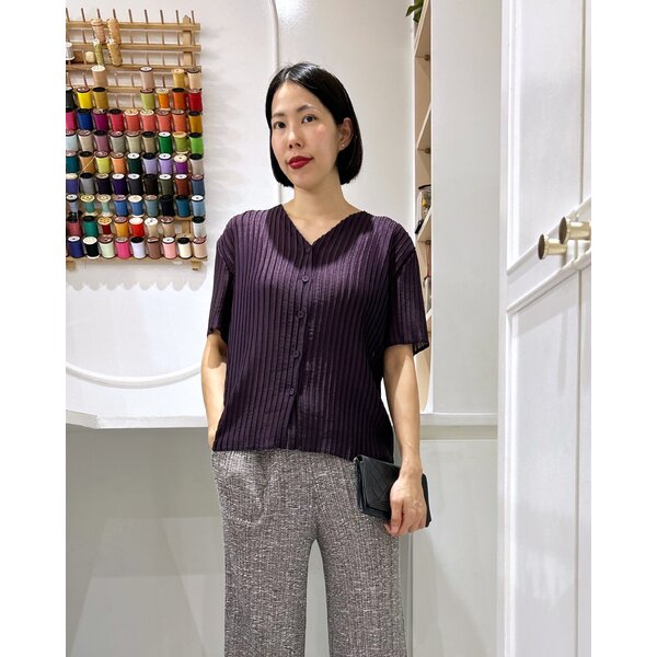 2MUAY รุ่น GJO11427 เสื้ออัดพลีท V NECK BUTTON FRONT PLEATED TOP 7 สี FREE SIZE