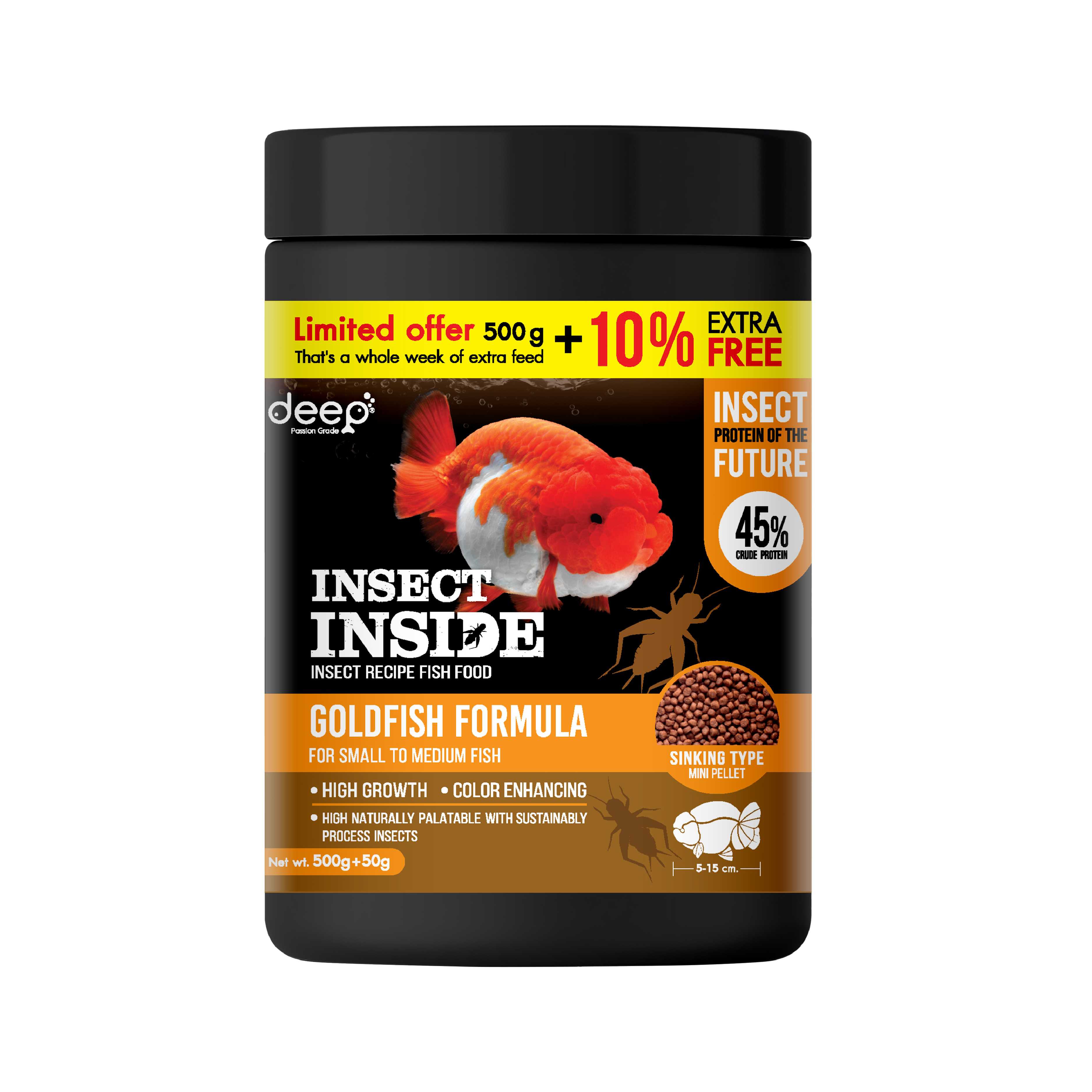 Deep Insect Inside อาหารปลาทองทุกสายพันธุ์ สูตรเร่งโต&เร่งสี เม็ดจม (ขนาด350กรัม)B