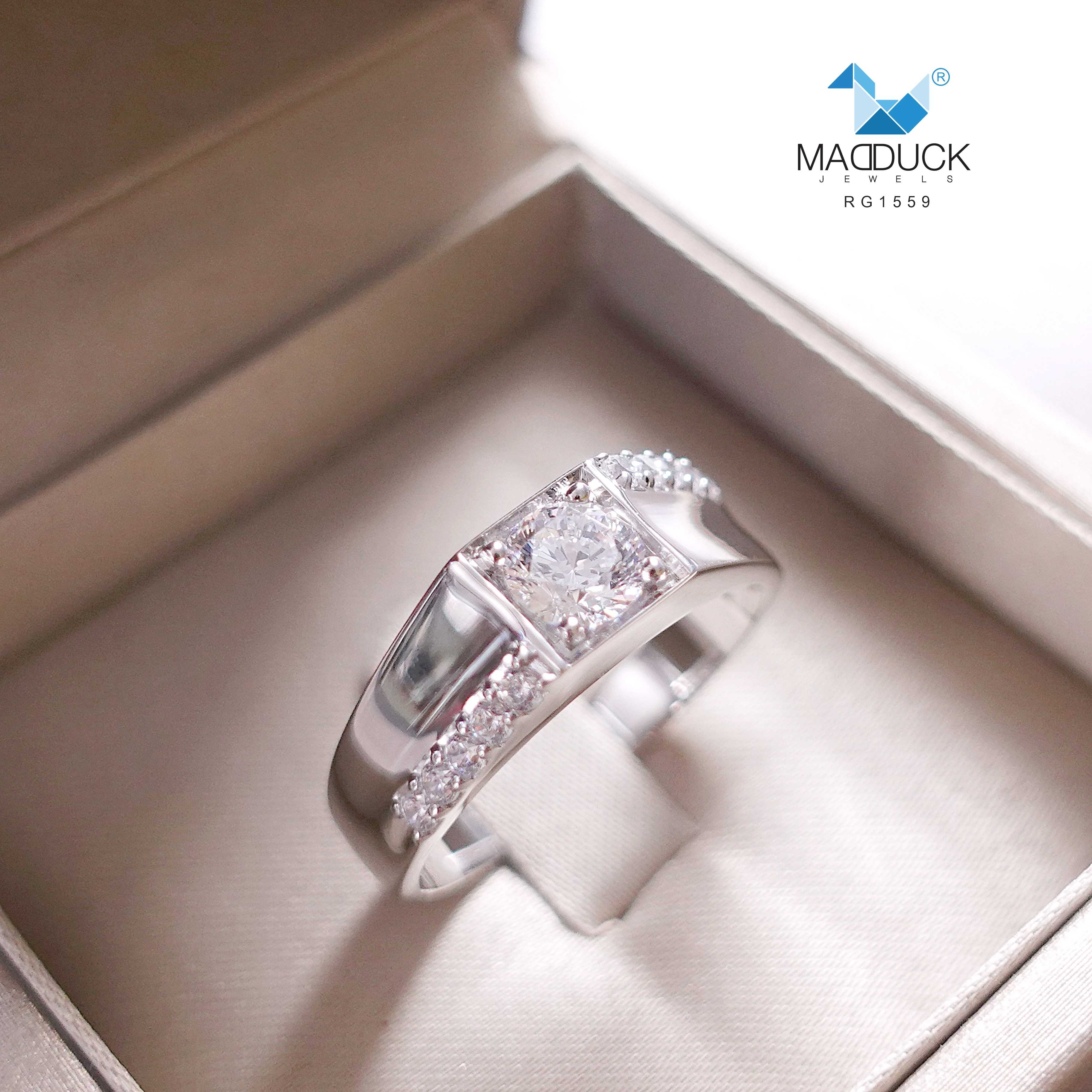 Madduckjewels RG1559  แหวนเงินแท้ เพชร CZ ชุบโรเดียม