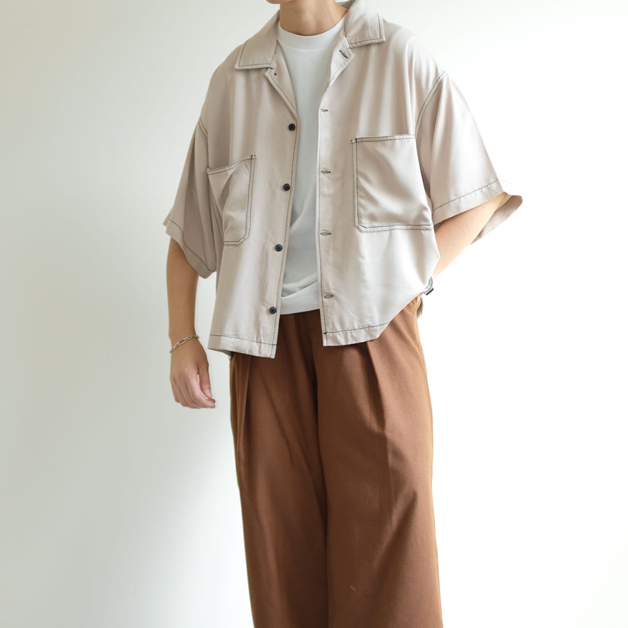 WEGO Cropped Rayon Open Collar Oversized Shirts